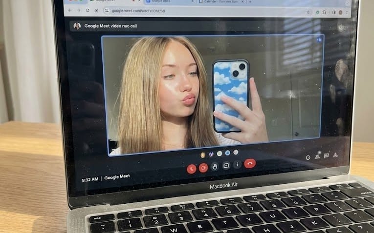 Raw Photo of MacBook Screen During Google Meet Selfie