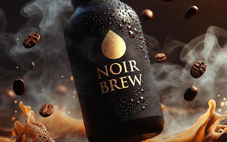 Ultra-Cinematic Product Photography of 'NOIR BREW' Coffee Bottle