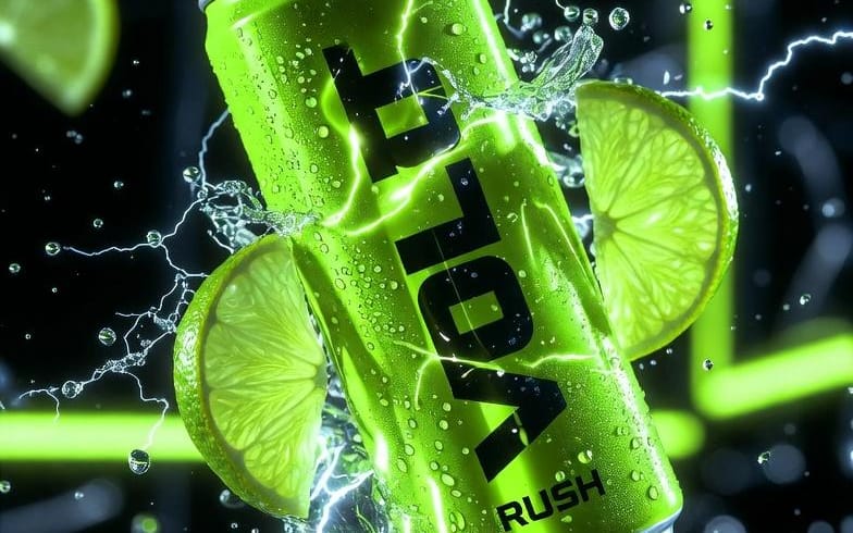 Ultra-Cinematic Product Photography of 'VOLT RUSH' Energy Drink