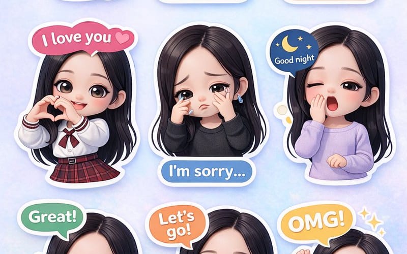 Generate chibi stickers with various poses and expressions