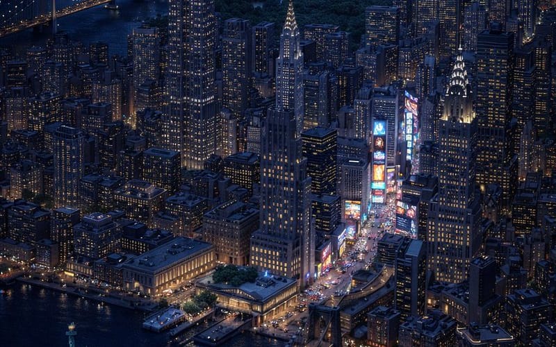 Isometric miniature 3D cartoon scene of New York