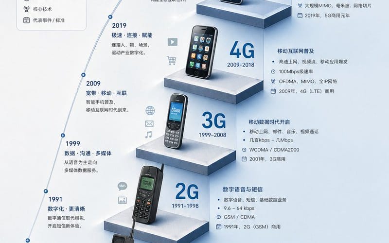 Infographie sur l'évolution des communications mobiles