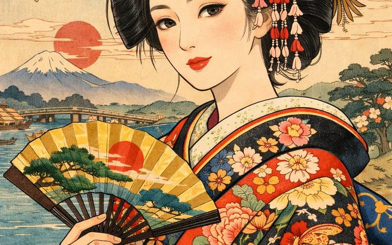 Modern Ukiyo-e Style Beauty Illustration