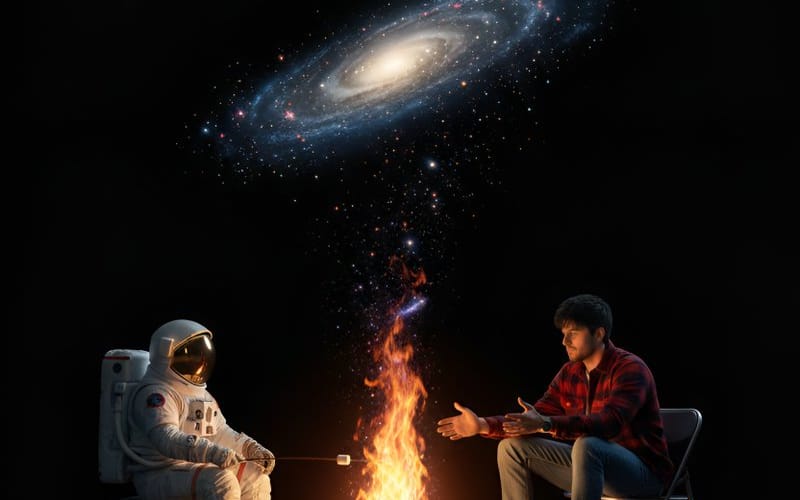 Surreal Campfire in Cosmic Void