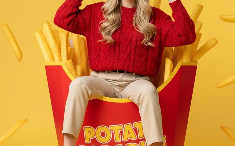 Surreal Commercial Photography: Woman in Giant French Fry Carton