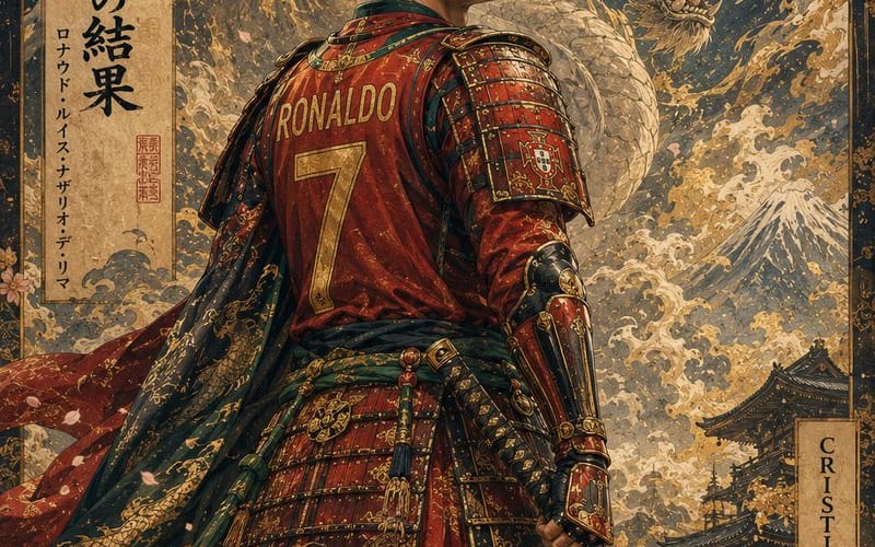 Retrato de Samurai Mitológico em Estilo Ukiyo-e