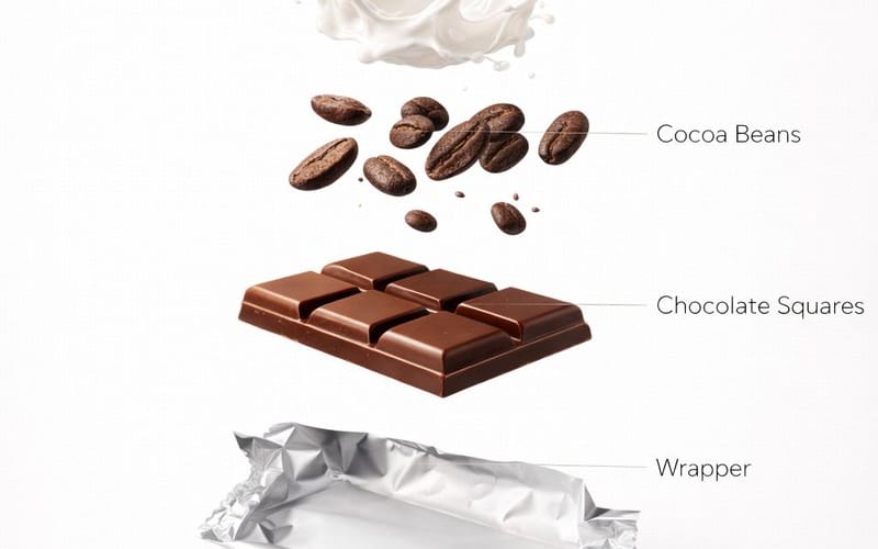 Ultra-Realistic Chocolate Bar Advertising Prompts (Motion and Exploded View)