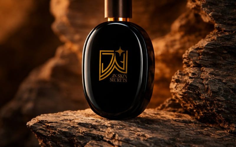 Photographie de produit cinématographique ultra-réaliste d'un flacon de parfum