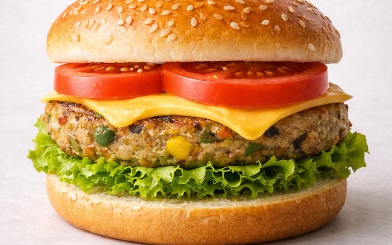Ultra-realistic Commercial Veg Burger Photography and Exploded View