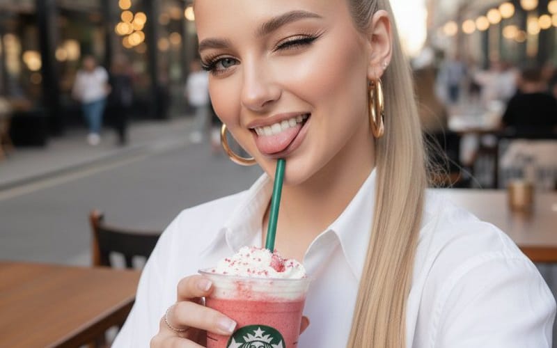 Ultra-realistic Starbucks Selfie at Golden Hour