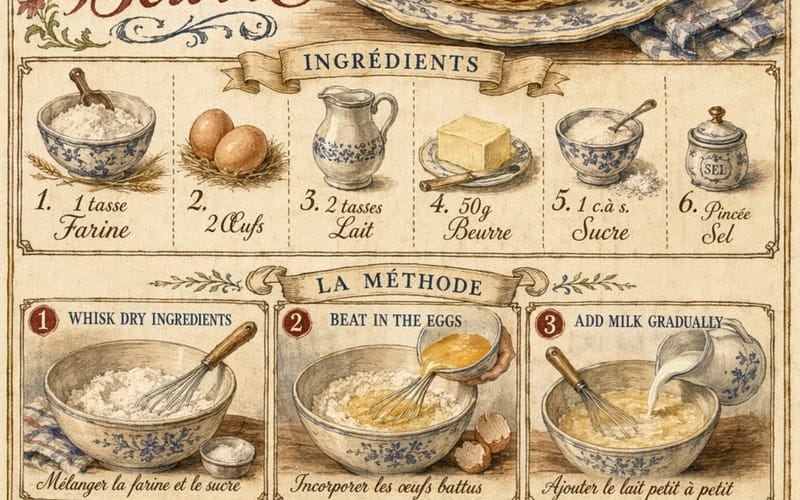 Affiche vintage de recette de crêpes françaises