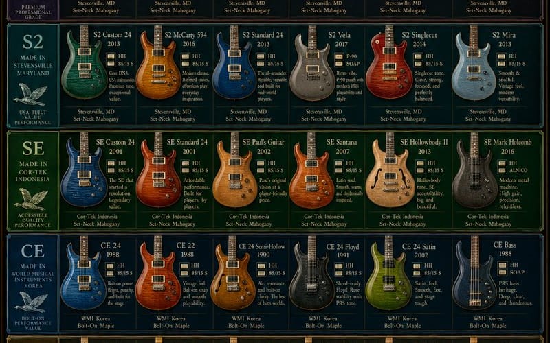 Affiche vintage de la lignée des guitares PRS