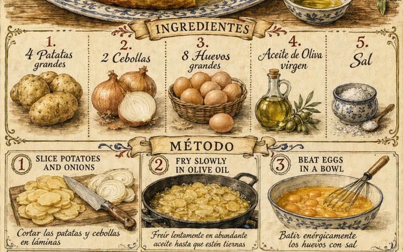 Affiche vintage de recette de tortilla espagnole
