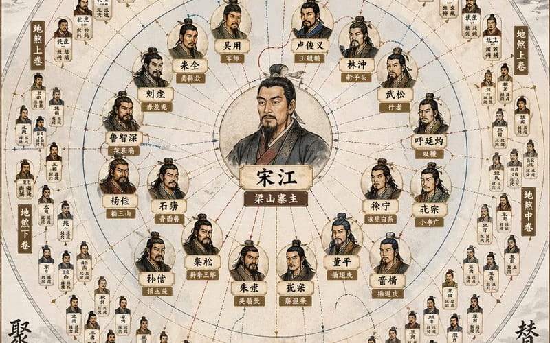 Carte des relations des 108 héros de Au bord de l'eau