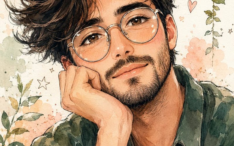 Watercolor Anime Style Male Portrait