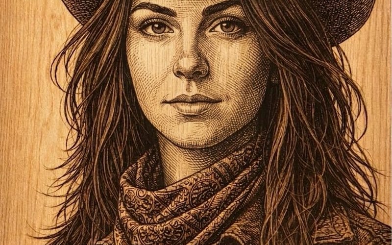 Western Outlaw Woodburning Pyrography Prompt