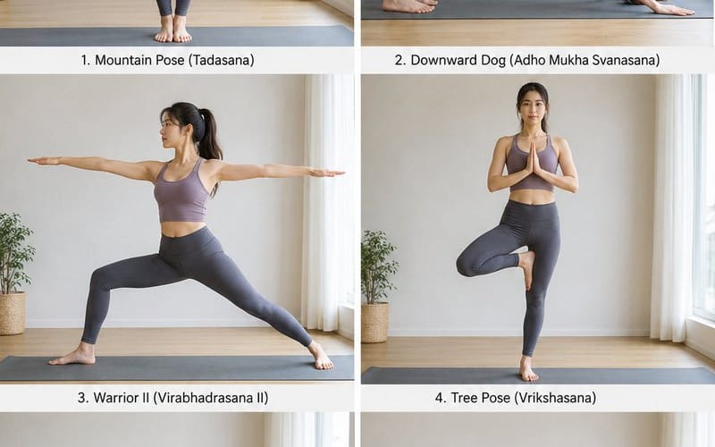 Grille d'instructions pour poses de yoga