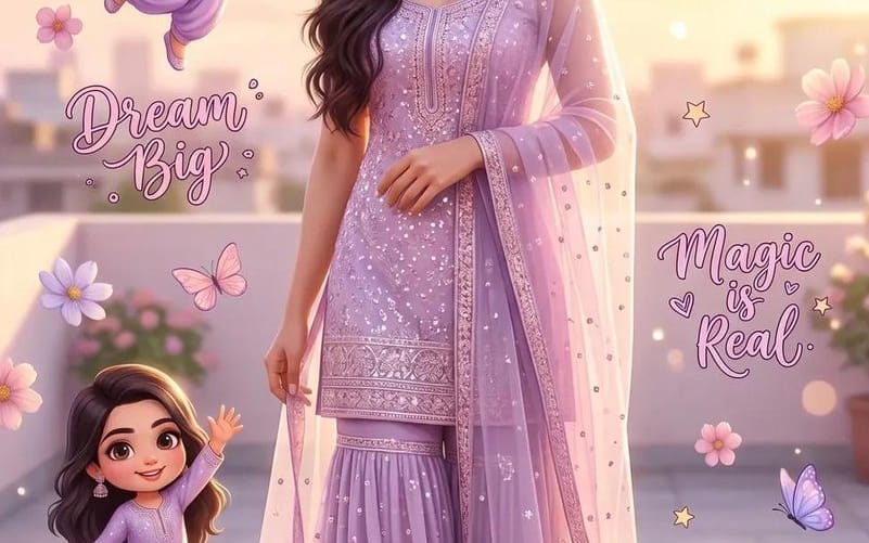 Portrait en collage onirique d'une jeune fille