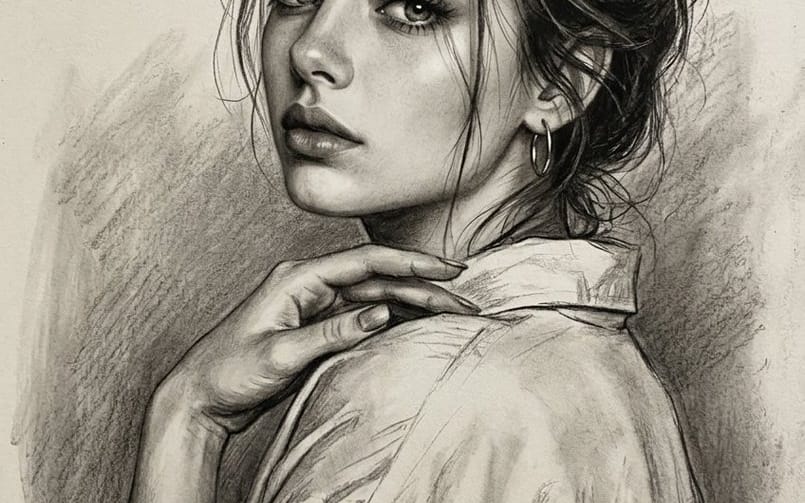 Estudio de retrato en técnica mixta