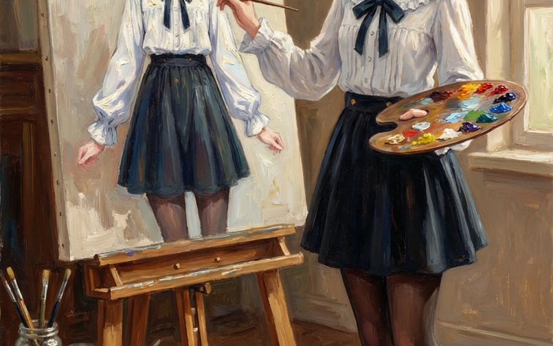 Reference Character Painting Self-Portrait in Oil Style