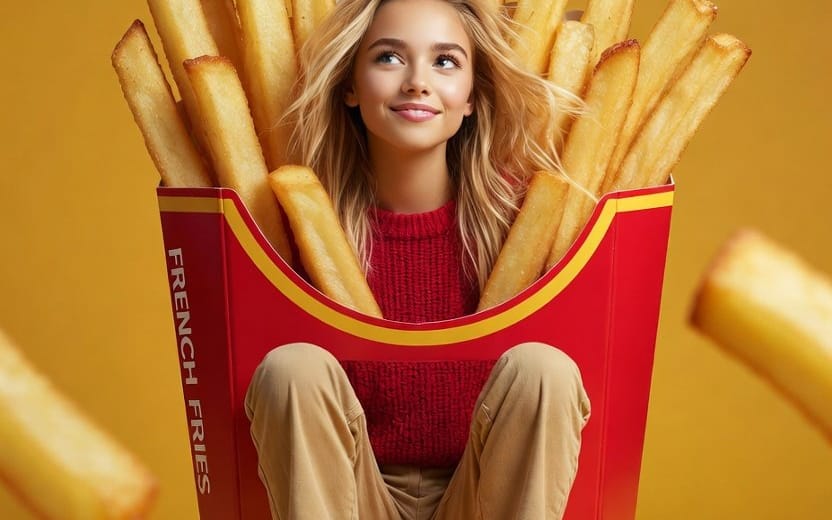 Surreal Commercial Photography of Woman in Giant French Fry Carton