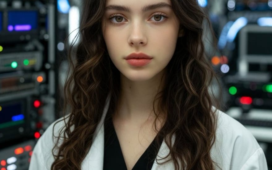 Photorealistic Scientist in Futuristic AI Lab