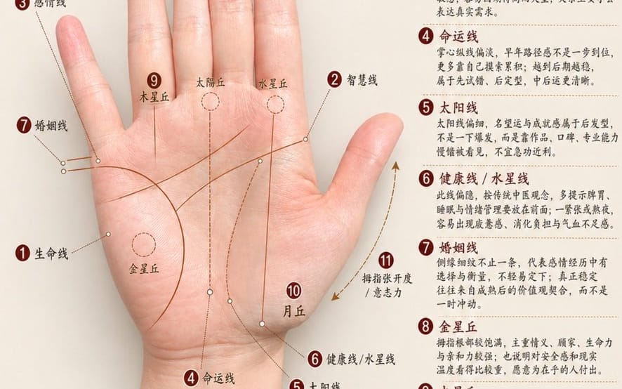 Gráfico Profissional de Análise de Quiromancia Chinesa
