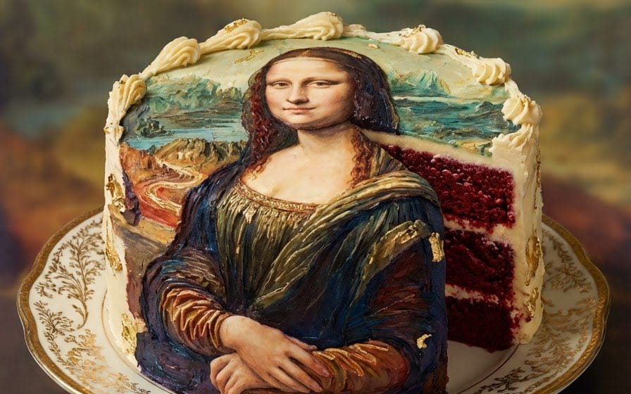 Prompt de fotografía de alimentos para la recreación de una pintura de pastel Red Velvet