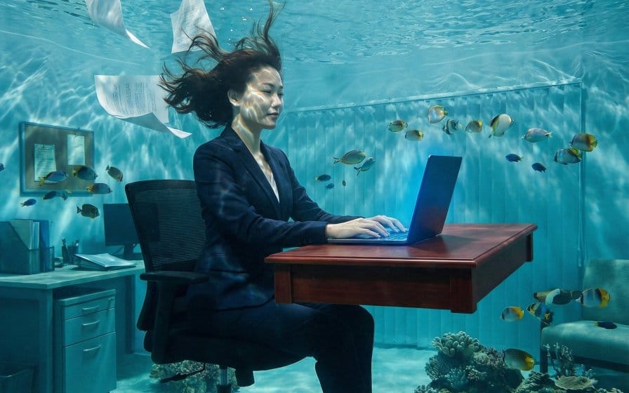Surreal Underwater Office Scene Prompt