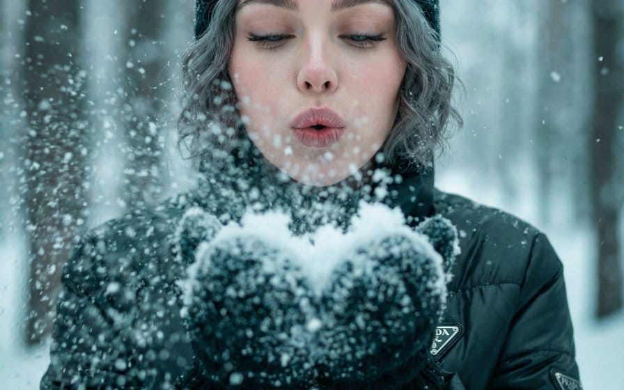 Ultra-Realistic Winter Snow Blowing Portrait Prompt