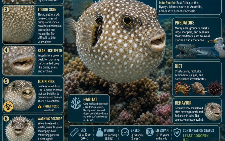 Planche scientifique du poisson-ballon à taches blanches