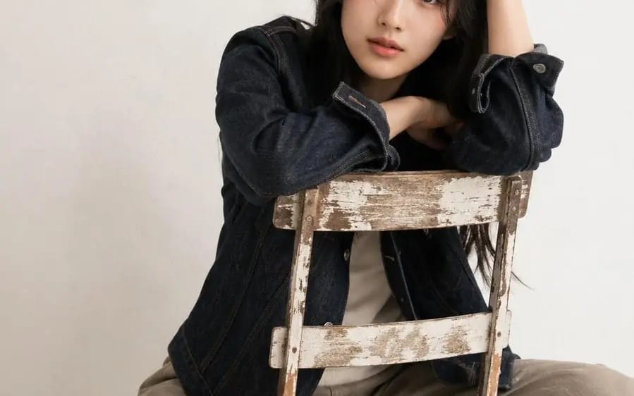 Create a restrained studio fashion portrait with an exact