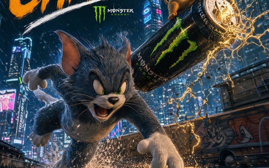 Pubblicità della bevanda energetica di Tom e Jerry