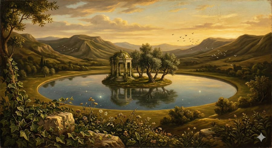 Naturaleza surrealista al estilo de la pintura al óleo renacentista
