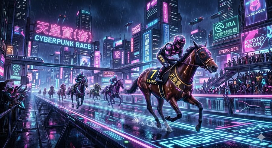 Ilustração de Corrida de Cavalos Cyberpunk