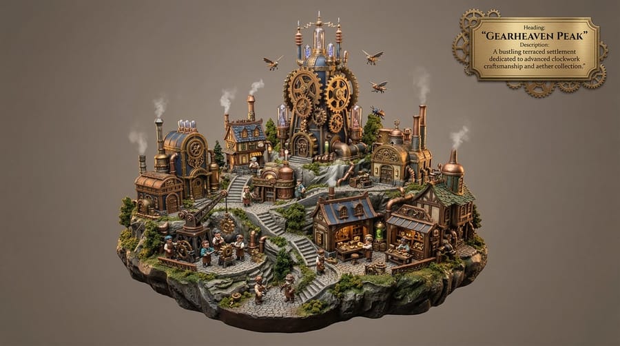 Whimsical Mono-Punk Floating Miniature Diorama Generator