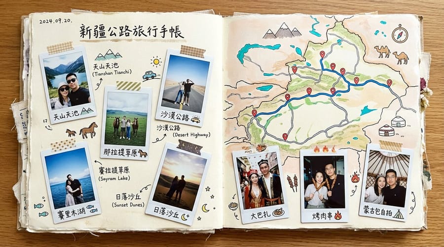 Página de Scrapbook de Viagem por Xinjiang