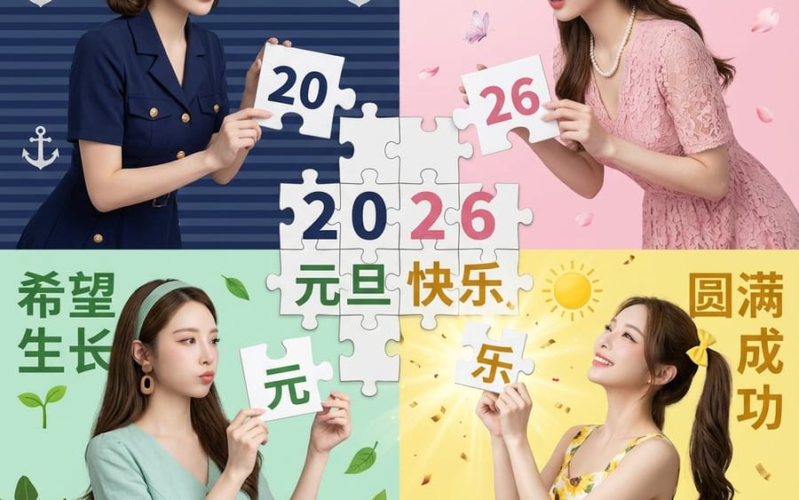 New Year's Day Special: Four-Panel Puzzle for 2026 Blessing