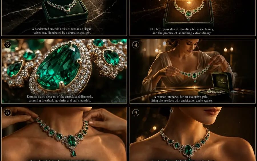 Luxury Emerald Necklace Commercial Storyboard