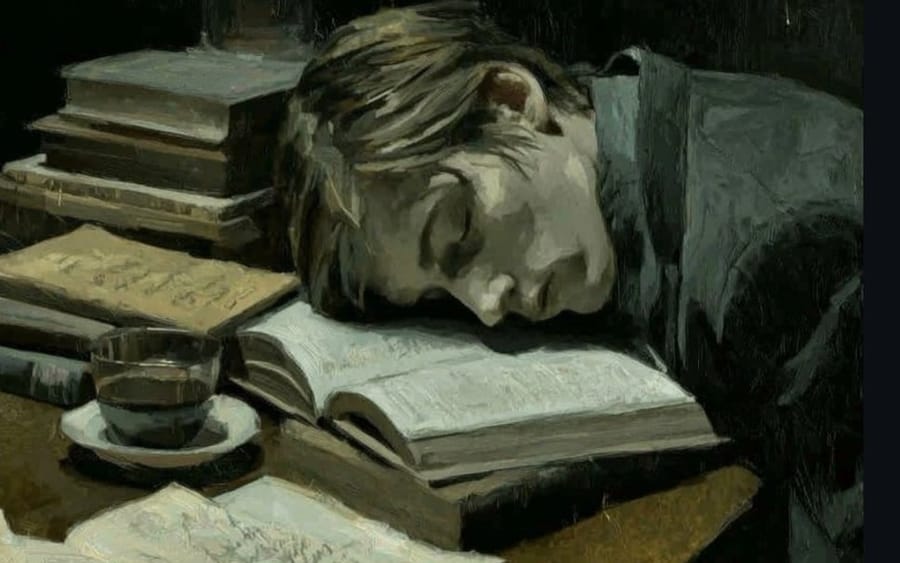 Dark Academia Oil Painting of Sleeping Man