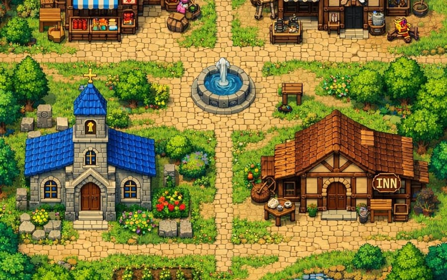 2D Pixel Art Village Map Prompt (ChatGPT)