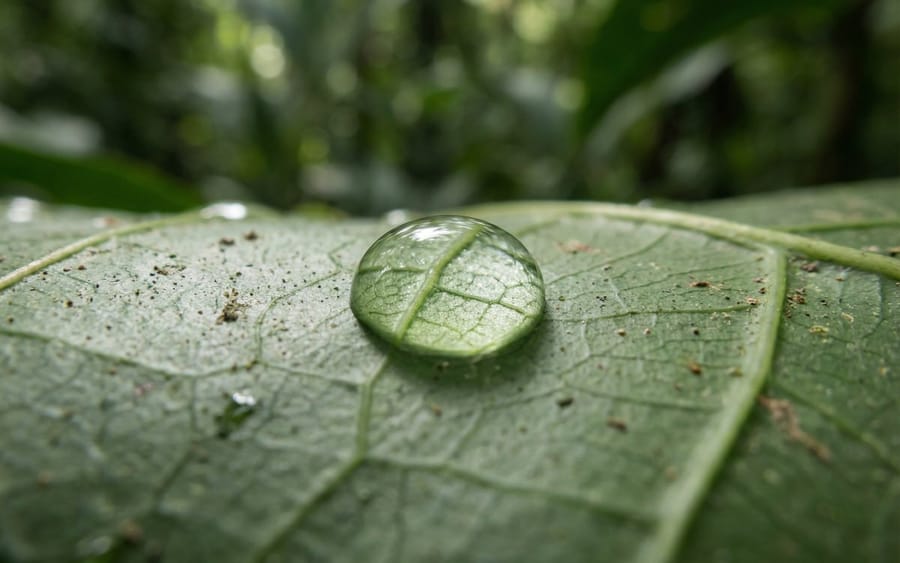 Scientific Macro Documentary Photography Prompt for Water Droplet on Leaf
