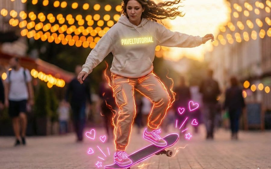Neon-Outlined Skateboarder Action Shot