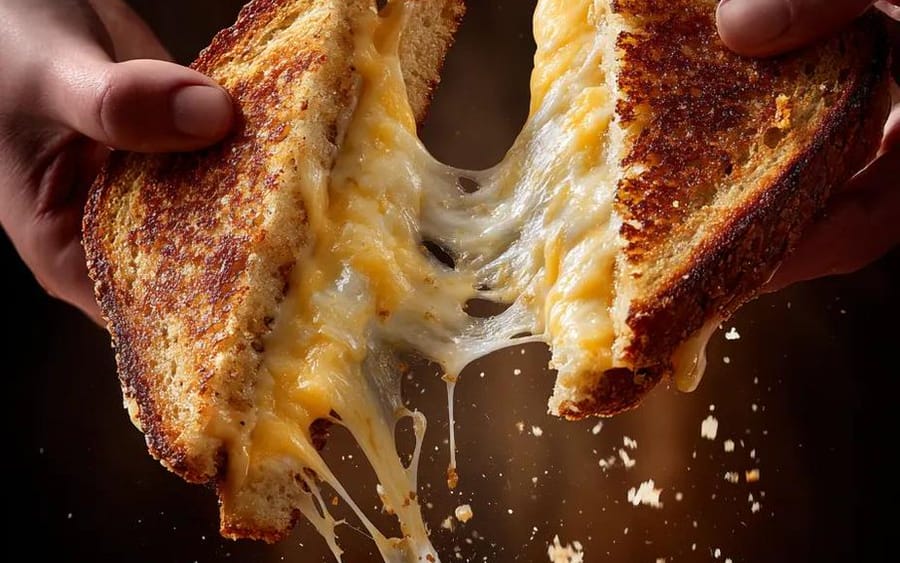 Cinematic Grilled Cheese Action Photo