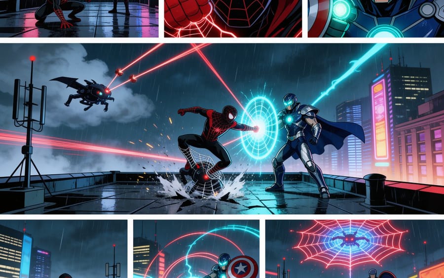 Rainy Cyberpunk Superhero Comic Page