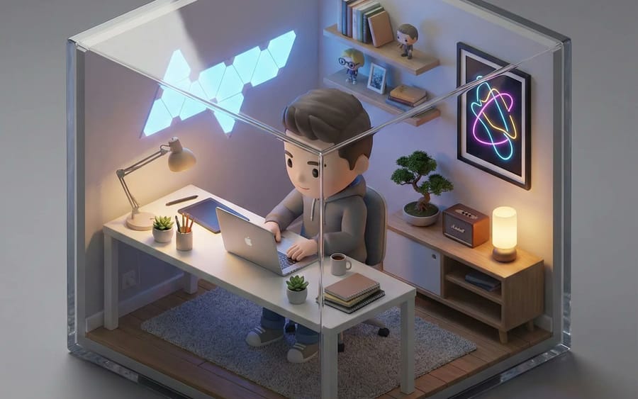 Isometric 3D Miniature Room with Chibi Character