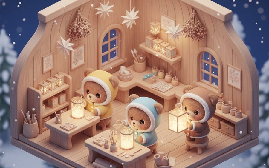 Isometric Kawaii Baby Bears Scene Prompt