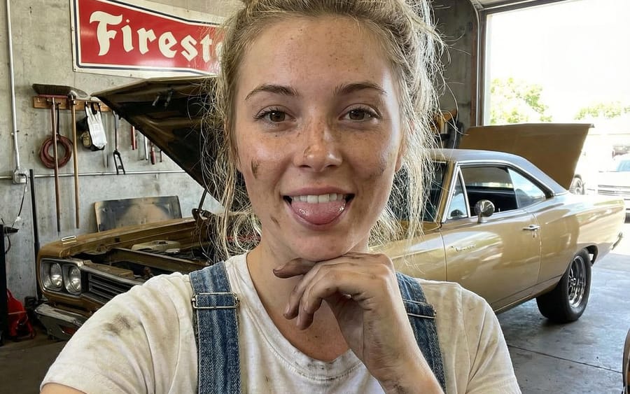 Mechanic Garage Selfie with iPhone 17 Pro Max Specs (JSON)