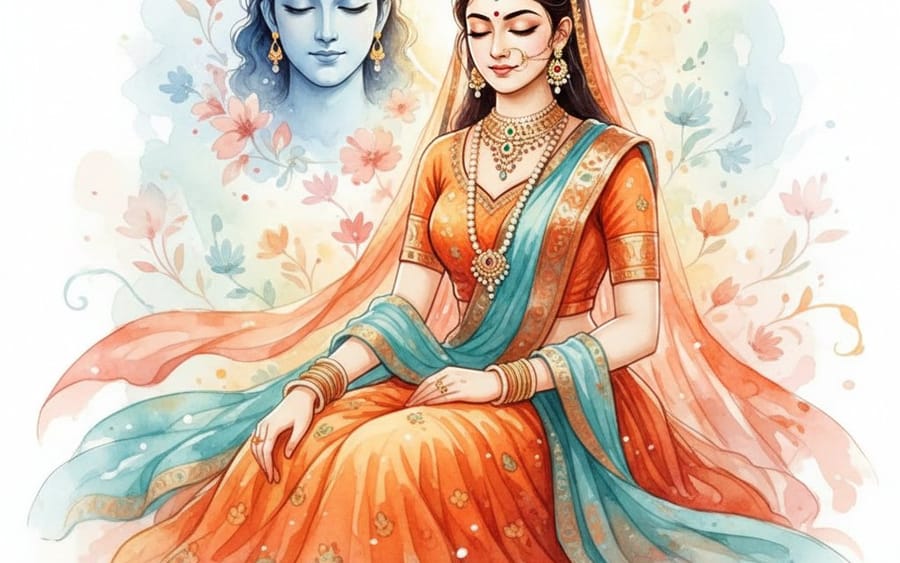 Mythological Radha-Krishna Fantasy Art Prompt