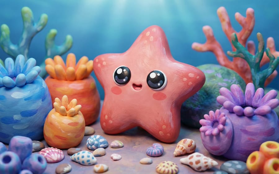 Requête en langage naturel pour une étoile de mer kawaii dans un style chibi personnalisé